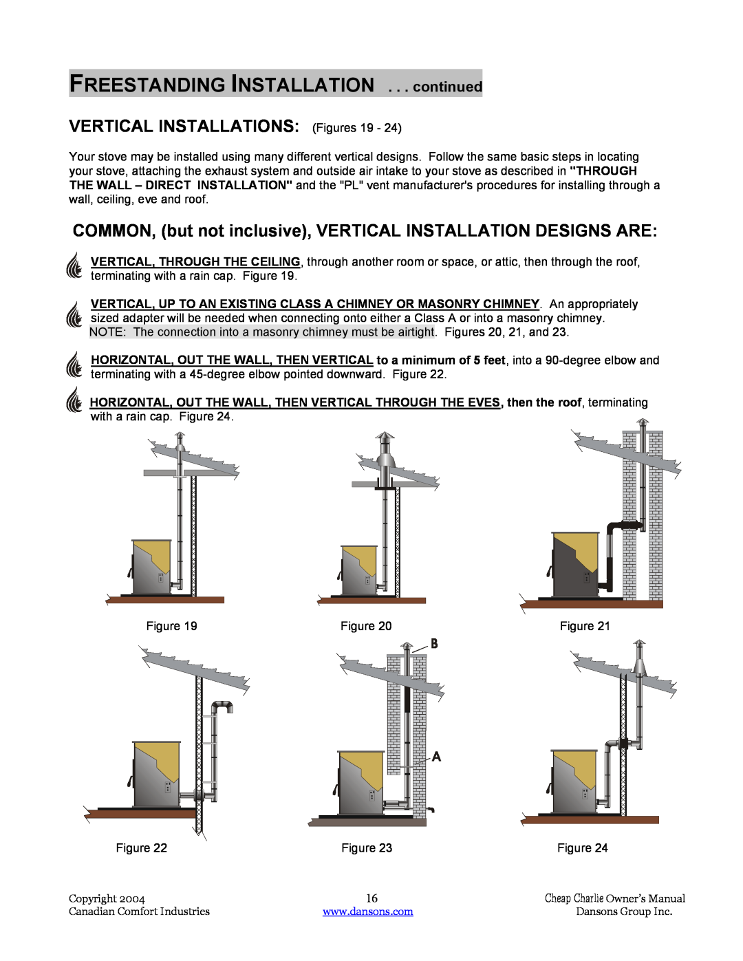 Dansons Group HCF120, HCS, HCF300, HCJ manual VERTICAL INSTALLATIONS Figures, FREESTANDING INSTALLATION . . . continued 