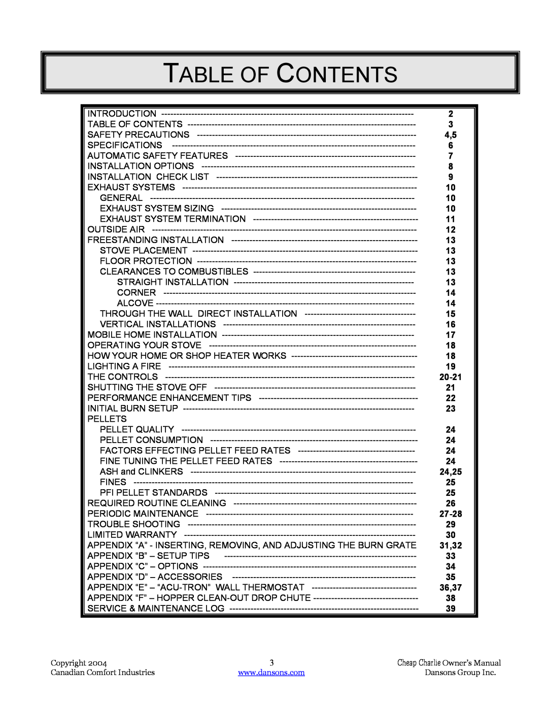 Dansons Group HCJ, HCF120, HCS, HCF300 manual Table Of Contents 