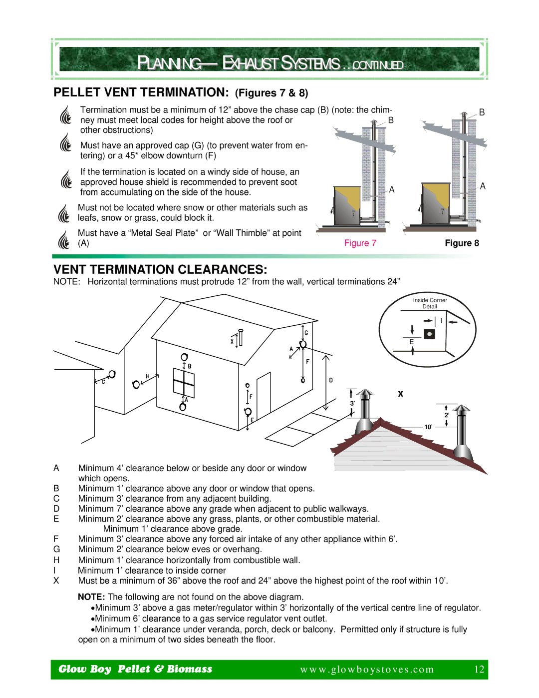 Dansons Group IGB, FGB manual Pellet Vent Termination Figures 7, Vent Termination Clearances 