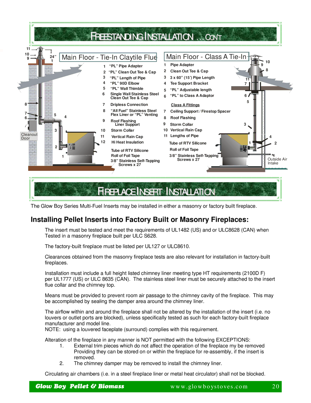 Dansons Group IGB, FGB manual Freestanding Installation . . . C on ’ T, Fireplace Insert Installation 