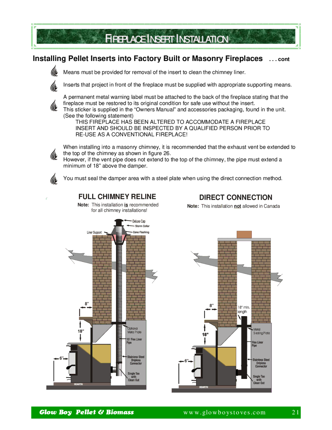 Dansons Group FGB, IGB manual Full Chimney Reline Direct Connection 