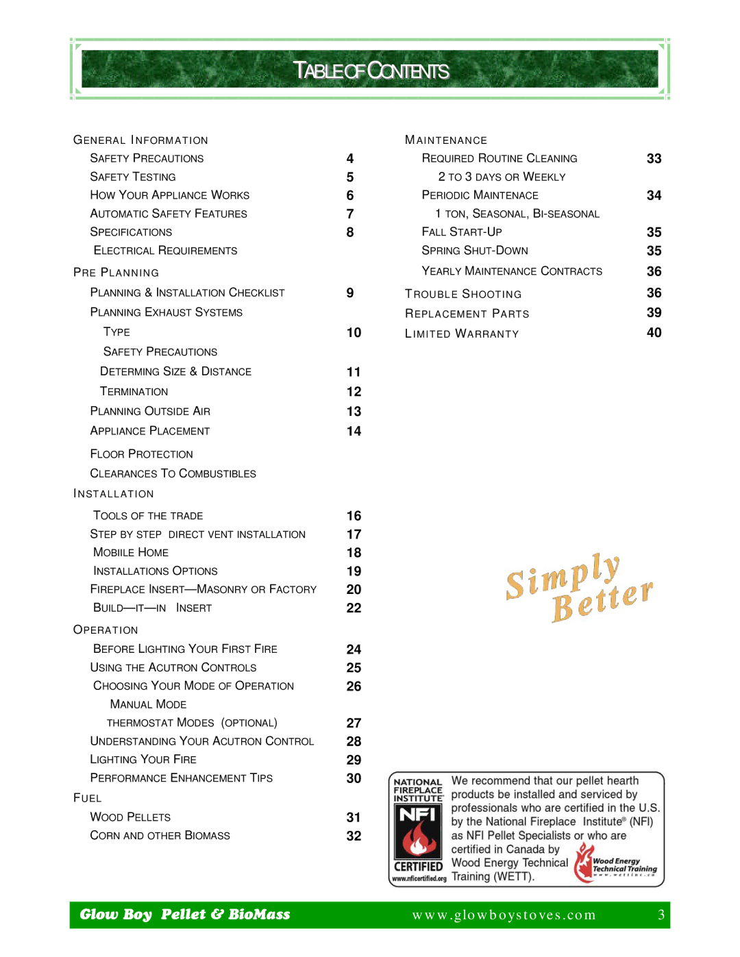 Dansons Group FGB, IGB manual Table of Contents 