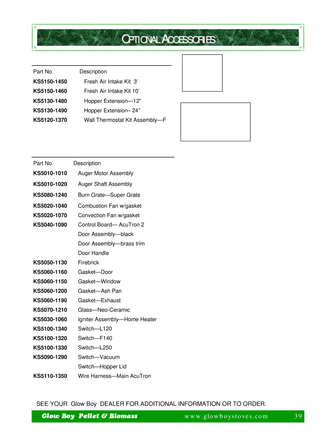 Dansons Group FGB, IGB manual Optional Accessories 