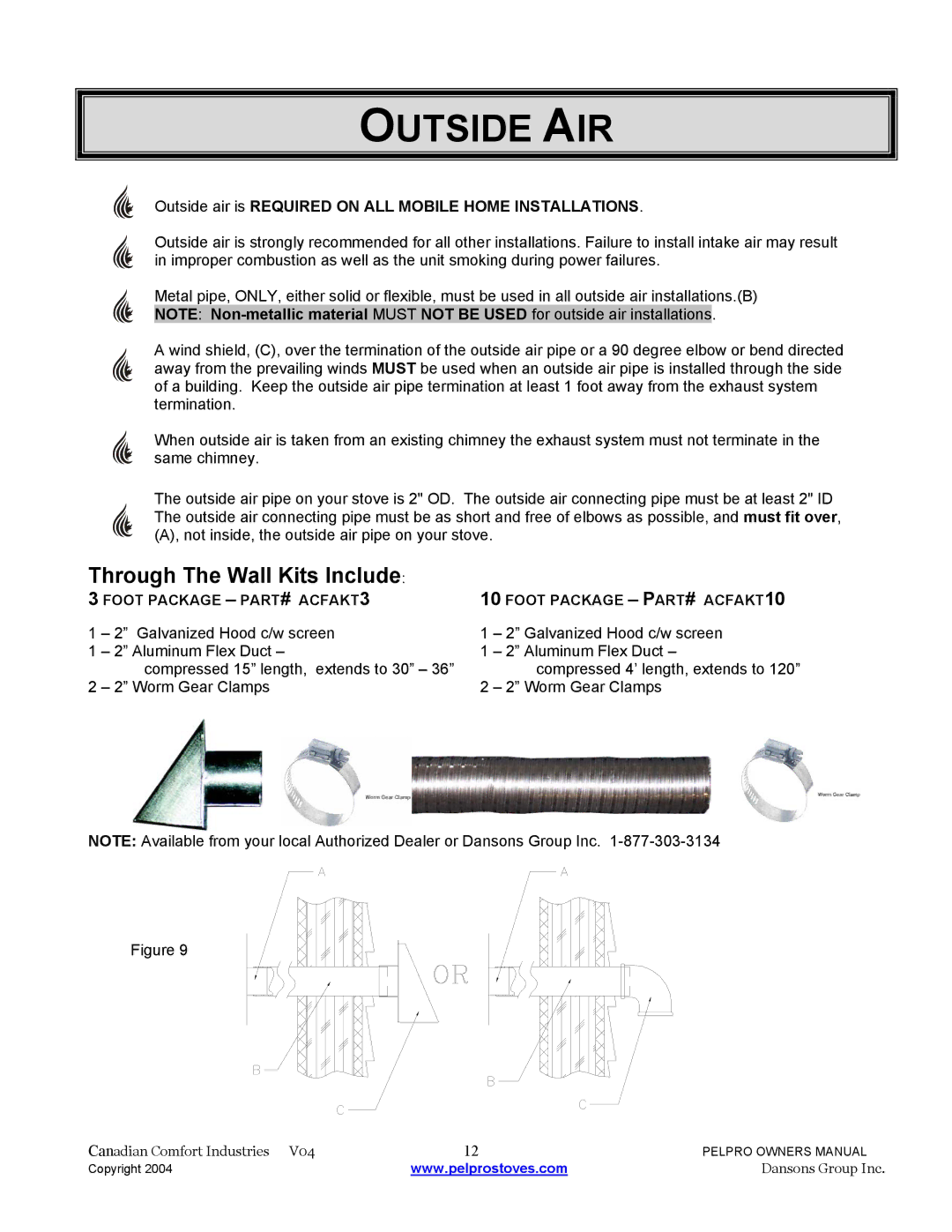 Dansons Group IPP, FPP Outside AIR, Through The Wall Kits Include, Foot Package PART# ACFAKT3 Foot Package PART# ACFAKT10 