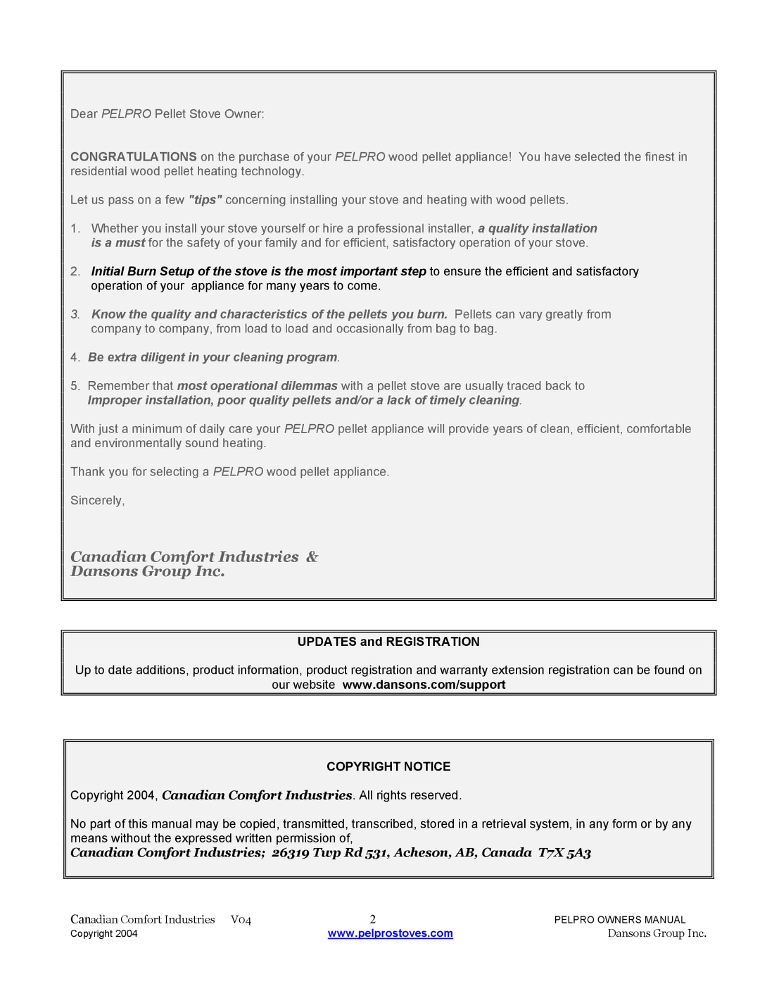 Dansons Group FPP Freestanding, IPP, FPP, FPP, IPP manual Updates and Registration, Copyright Notice 