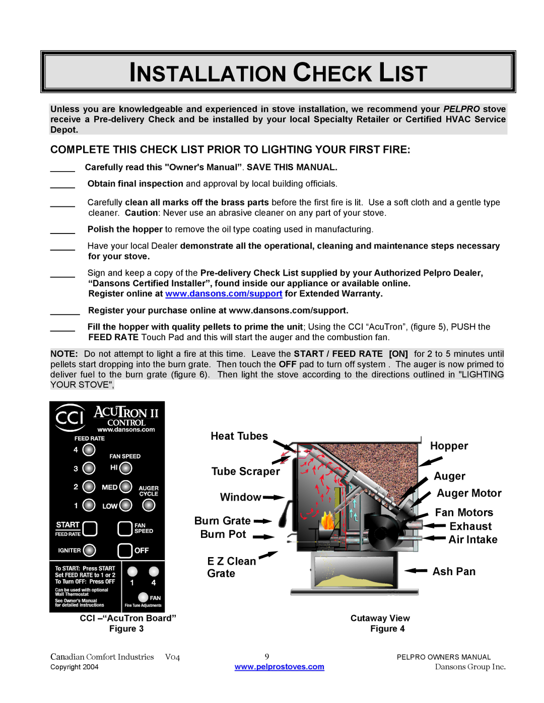 Dansons Group FPP, IPP, IPP, FPP, FPP Freestanding Installation Check List, For your stove, CCI -AcuTron Board Cutaway View 