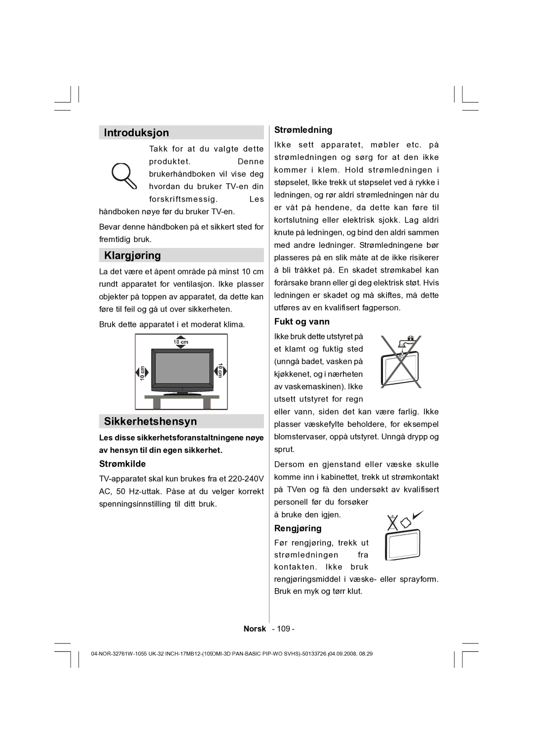 Dantax 32LCD V9 manual Introduksjon, Klargjøring, Sikkerhetshensyn 