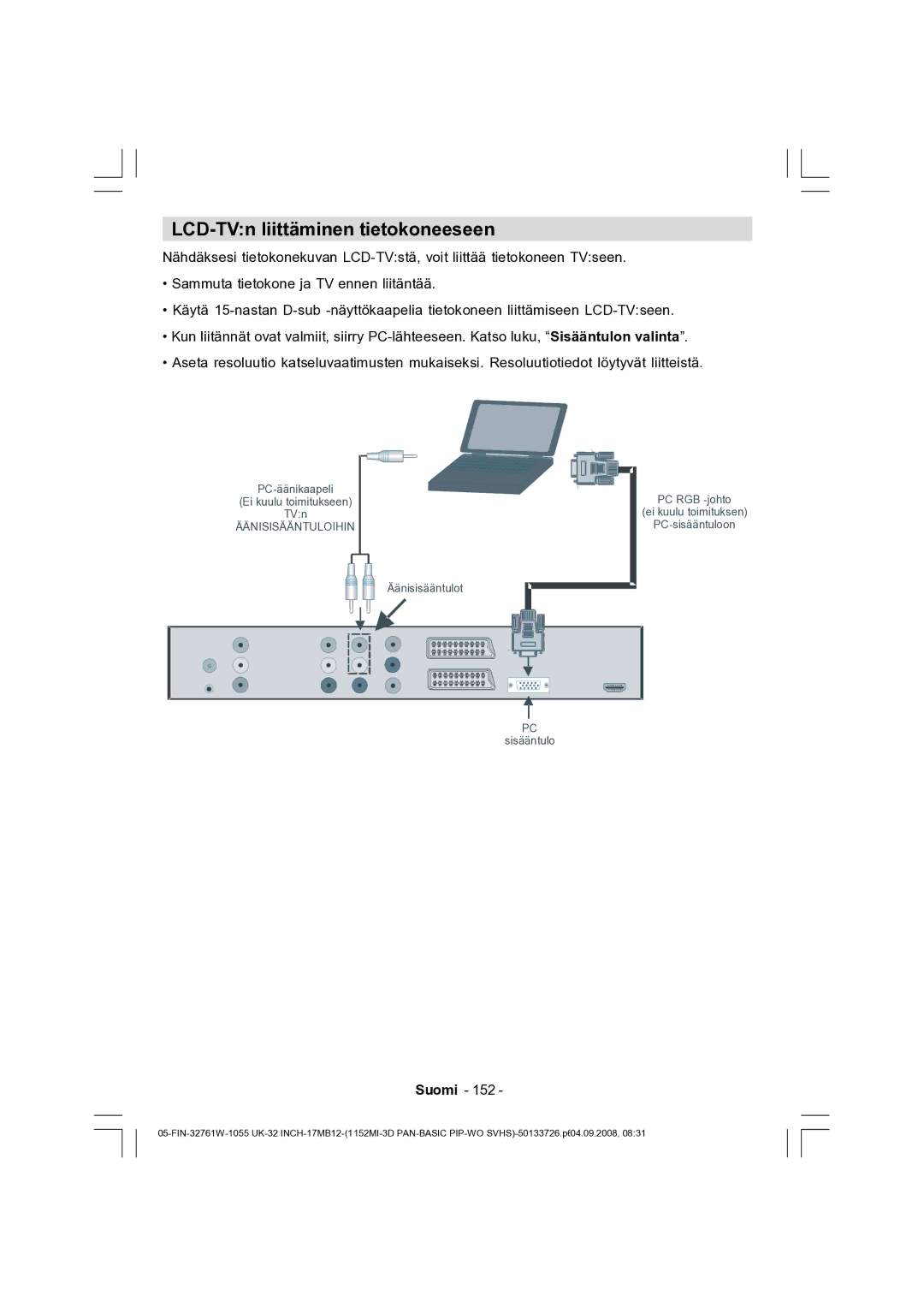 Dantax 32LCD V9 manual LCD-TVn liittäminen tietokoneeseen 