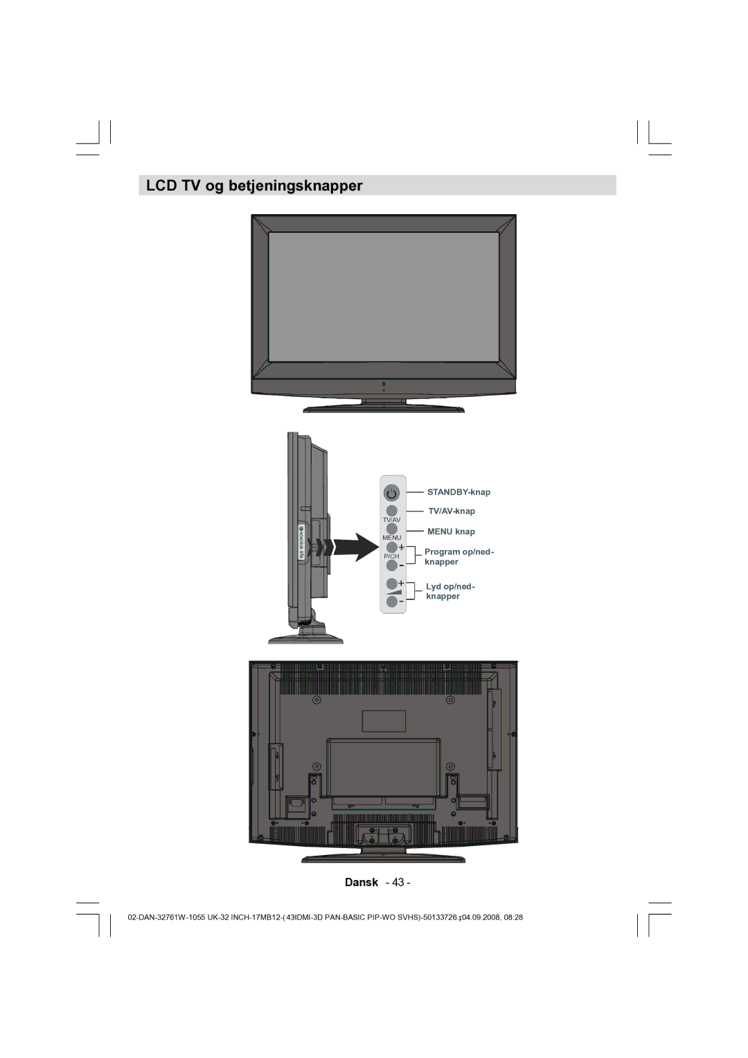 Dantax 32LCD V9 manual LCD TV og betjeningsknapper 