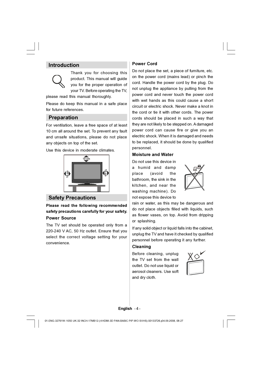 Dantax 32LCD V9 manual Introduction, Preparation, Safety Precautions 