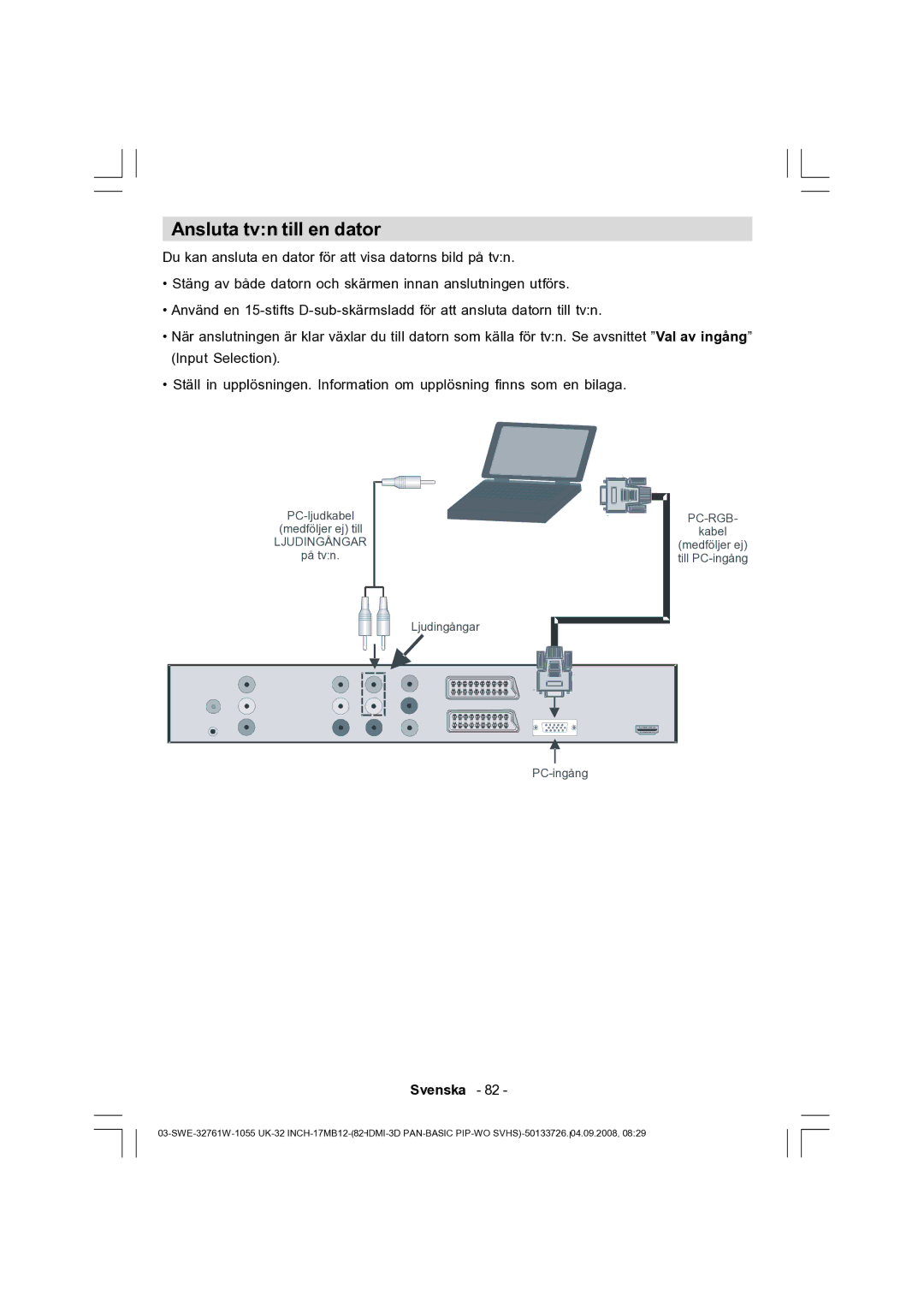 Dantax 32LCD V9 manual Ansluta tvn till en dator 