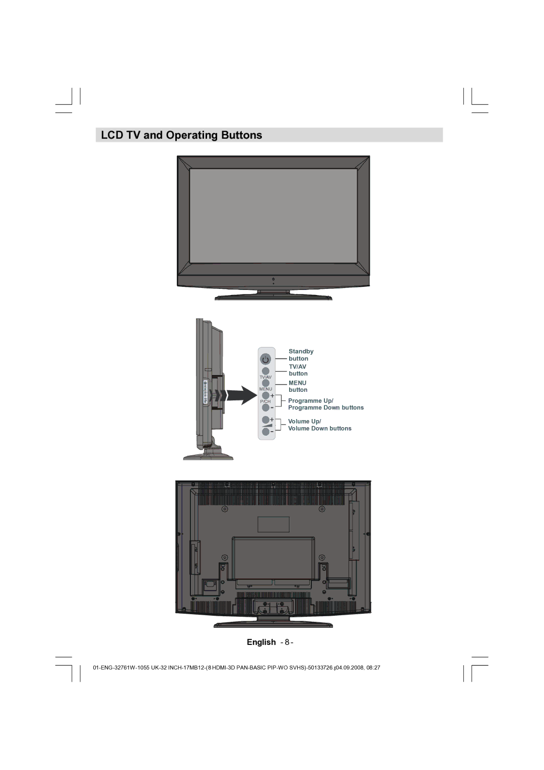 Dantax 32LCD V9 manual LCD TV and Operating Buttons 