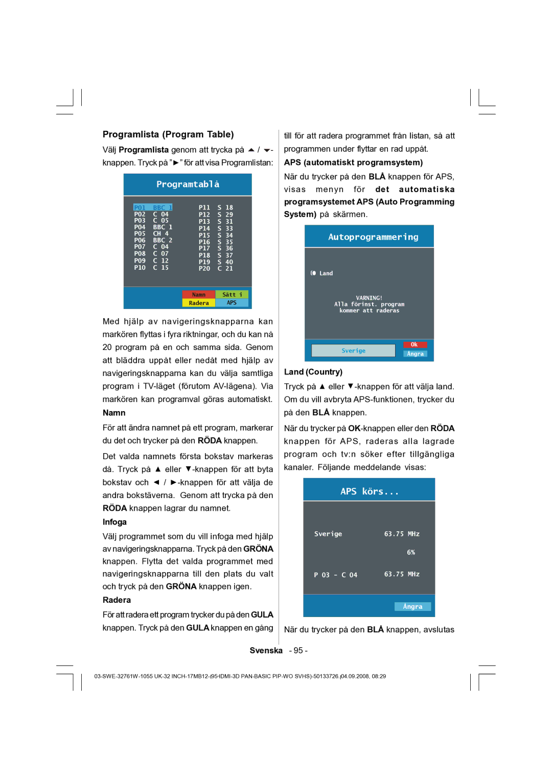 Dantax 32LCD V9 manual Programlista Program Table 