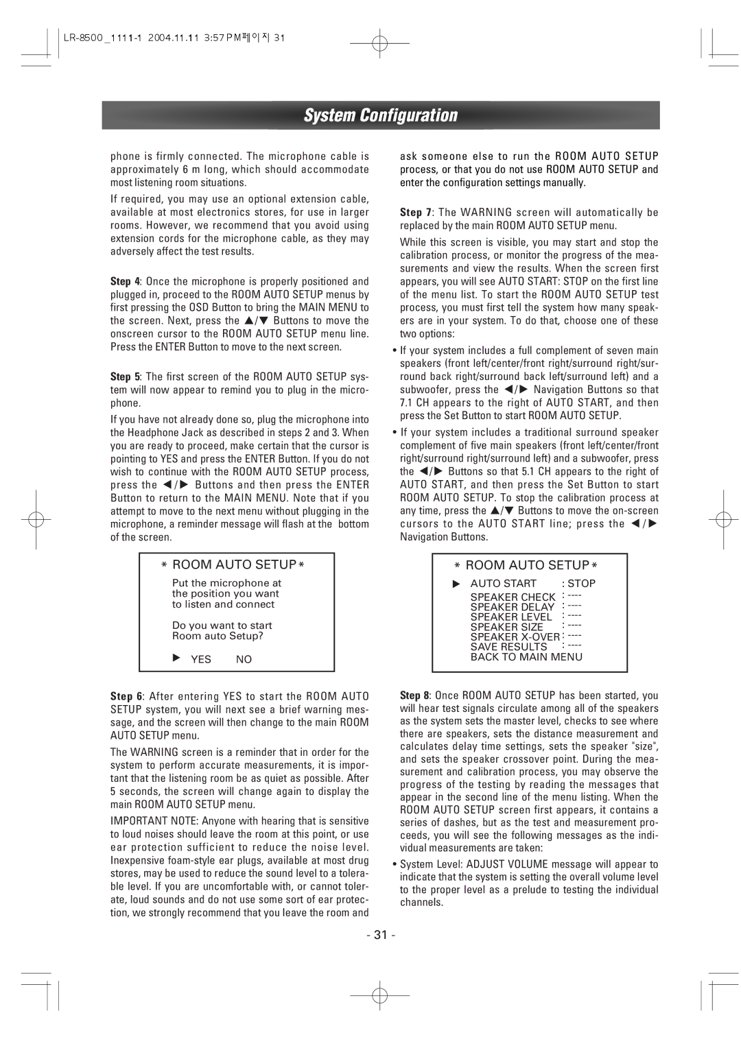 Dantax LR-8500 manual Room Auto Setup 