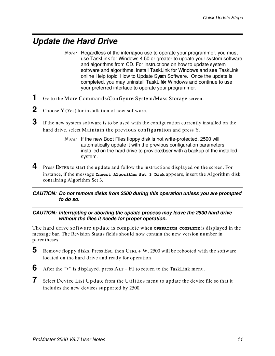 Data Technology 2500 user manual Update the Hard Drive 