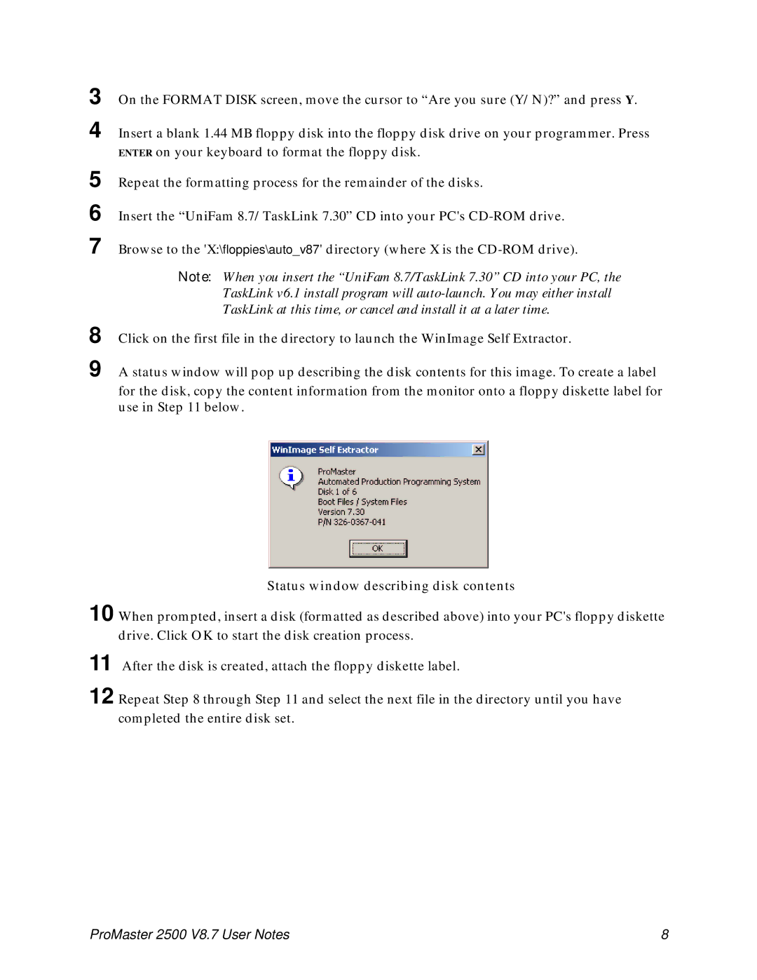 Data Technology 2500 user manual Status window describing disk contents 