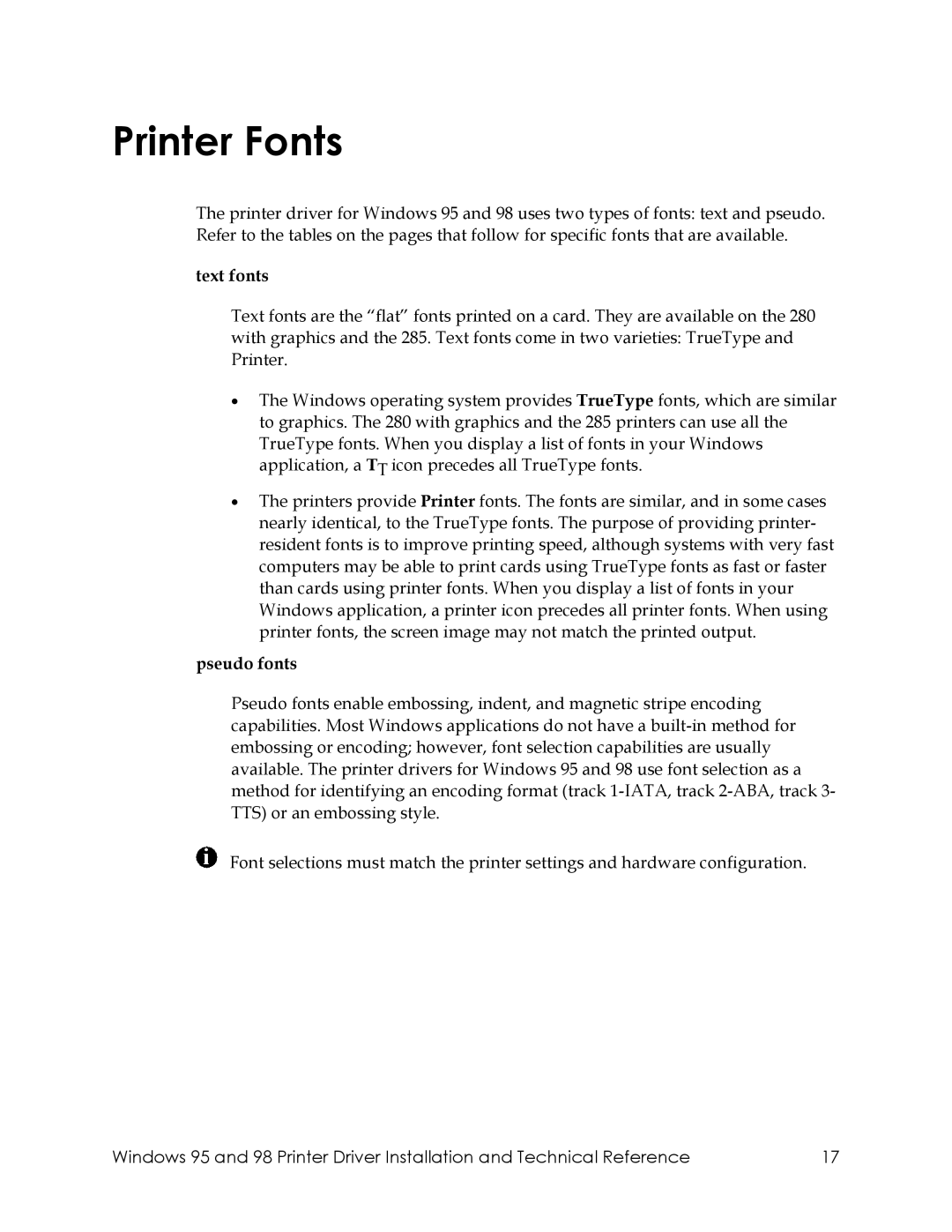 Datacard Group 150I, 450, 28X manual Printer Fonts, Text fonts 