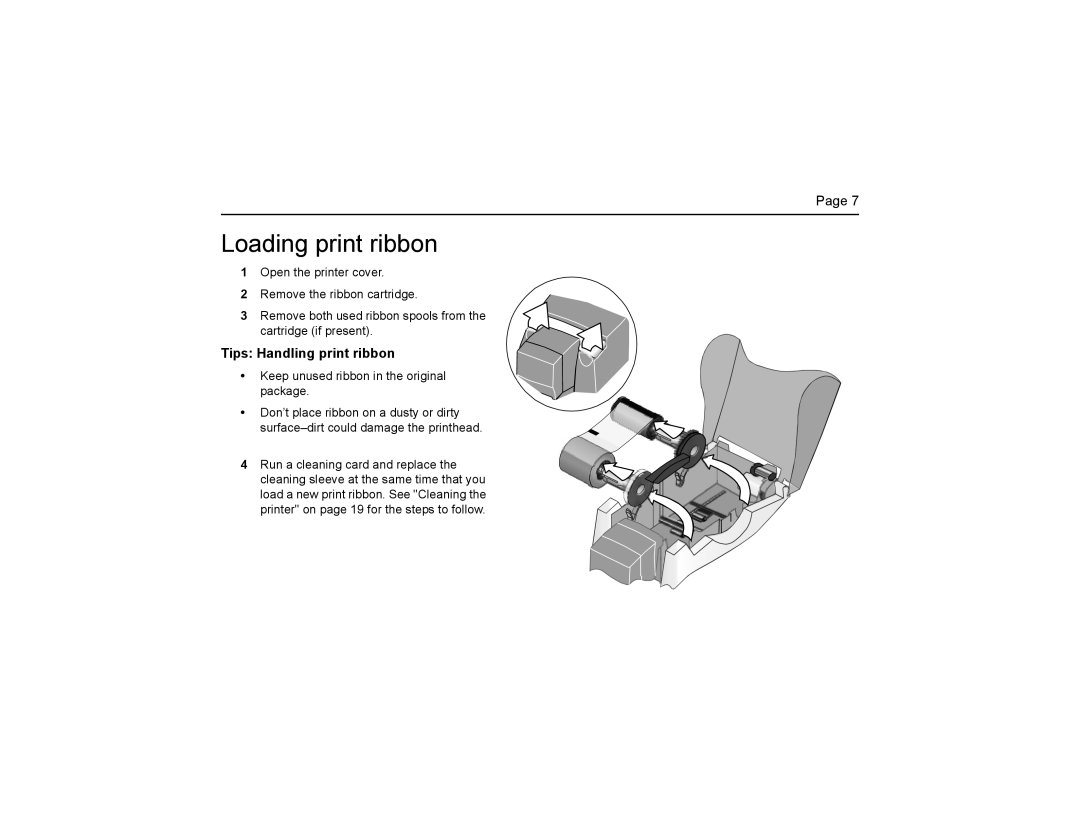 Datacard Group CP40 manual Loading print ribbon, Tips Handling print ribbon 