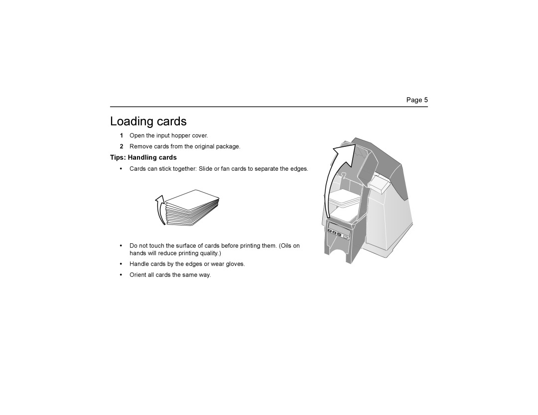 Datacard Group CP40 manual Loading cards, Tips Handling cards 