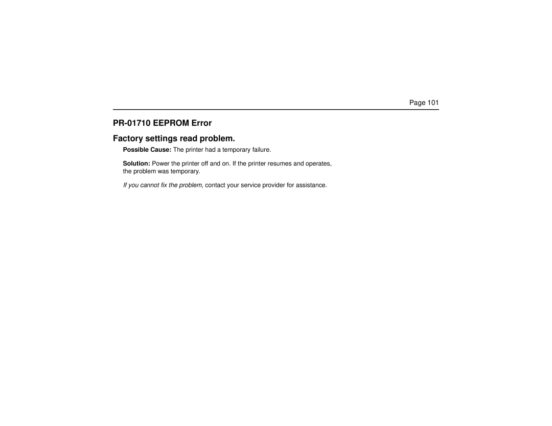 Datacard Group CP60 manual PR-01710 Eeprom Error Factory settings read problem 