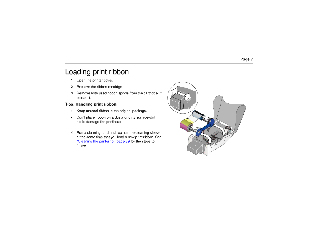 Datacard Group CP60 manual Loading print ribbon, Tips Handling print ribbon 