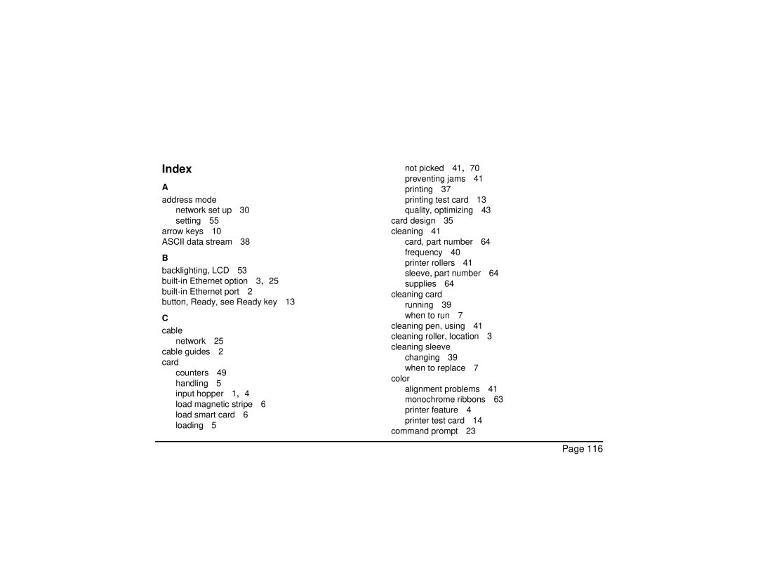 Datacard Group CP60 manual Index 