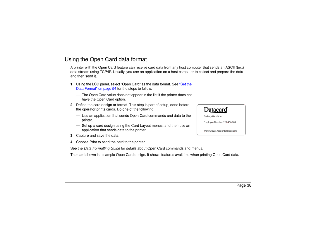 Datacard Group CP60 manual Using the Open Card data format 