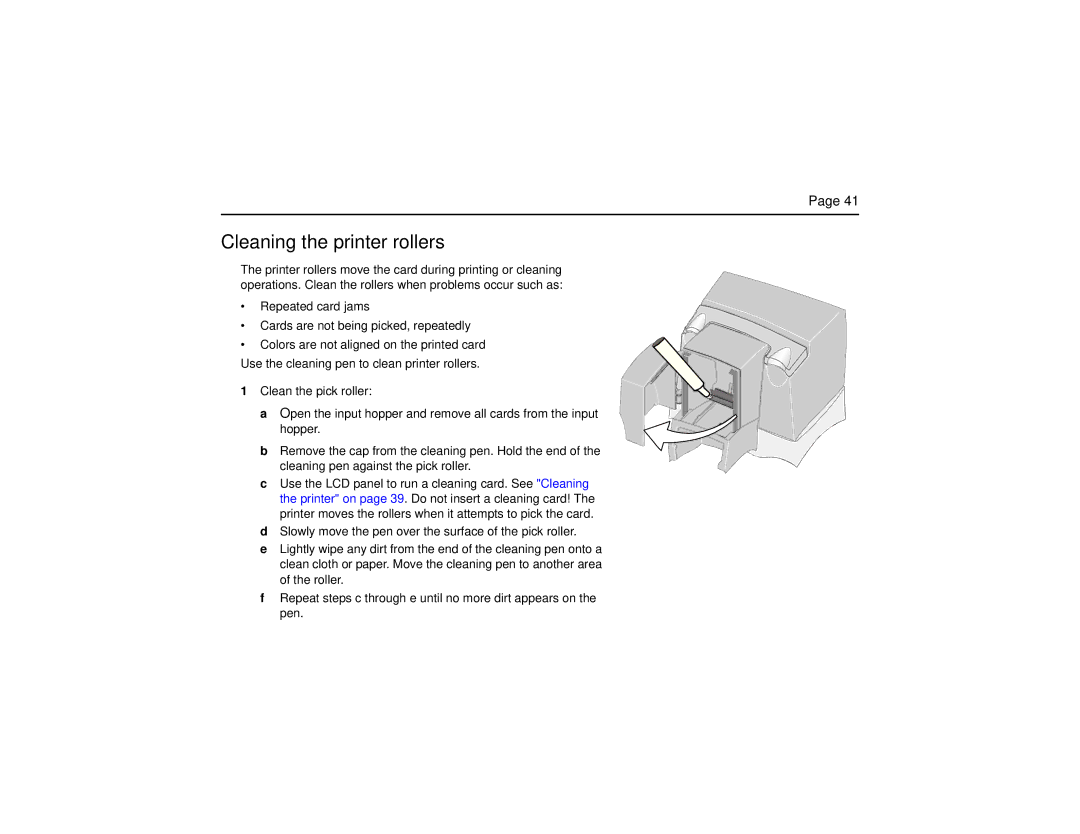 Datacard Group CP60 manual Cleaning the printer rollers 