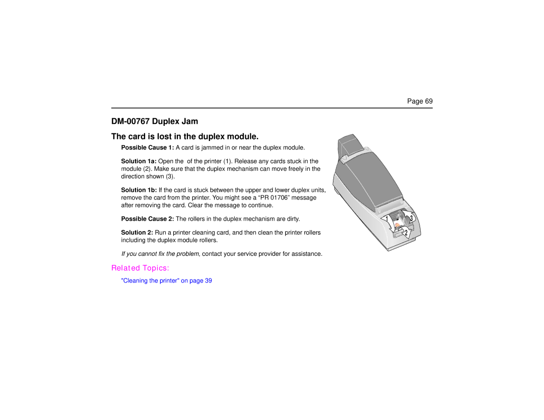 Datacard Group CP60 manual DM-00767 Duplex Jam Card is lost in the duplex module 