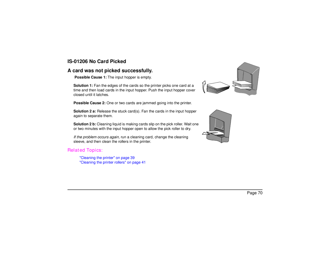 Datacard Group CP60 manual IS-01206 No Card Picked Card was not picked successfully 