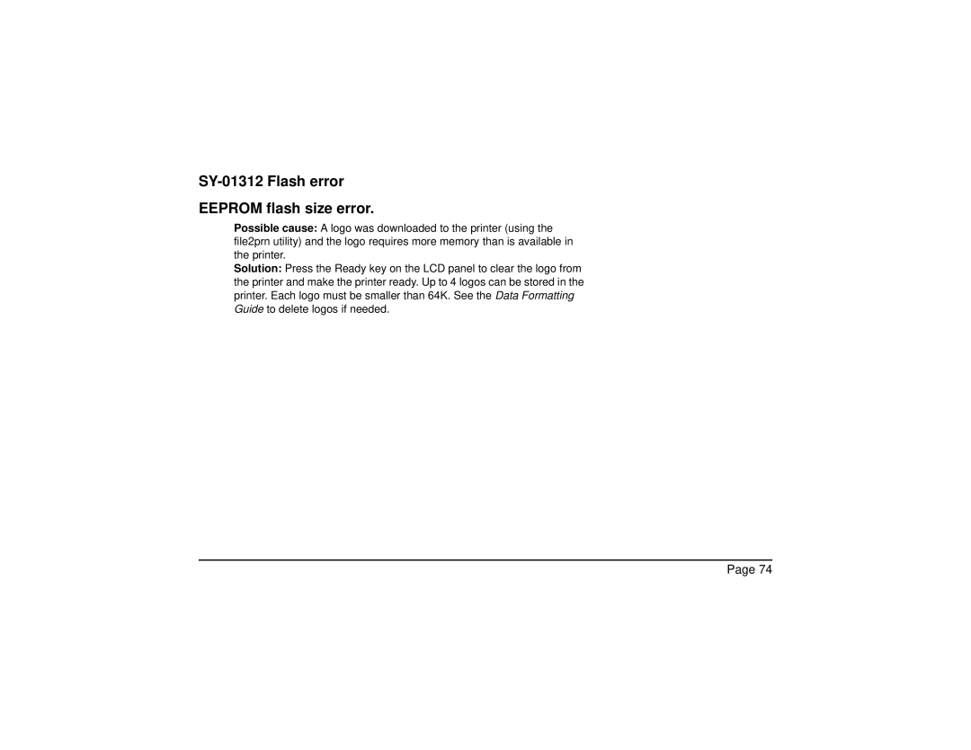 Datacard Group CP60 manual SY-01312 Flash error Eeprom flash size error 