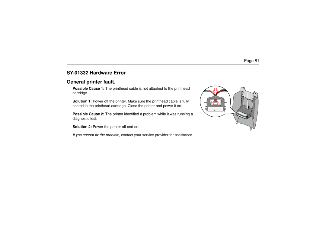 Datacard Group CP60 manual SY-01332 Hardware Error General printer fault 