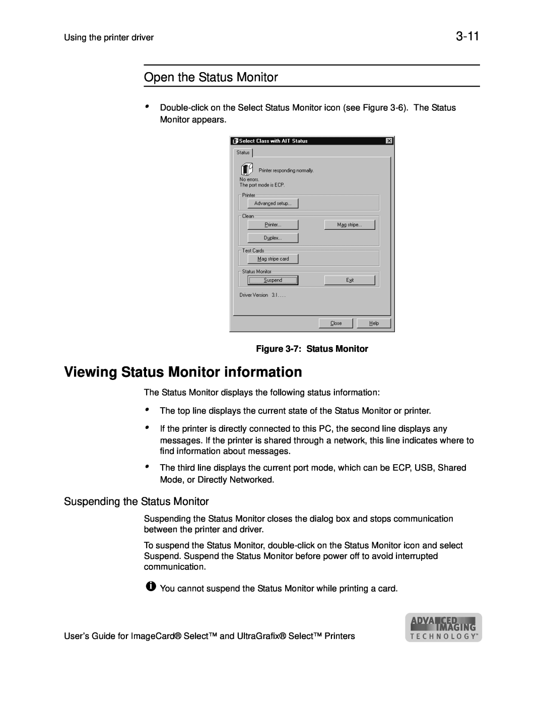 Datacard Group ImageCard SelectTM and UltraGrafix SelectTM Printers manual Viewing Status Monitor information, 3-11 