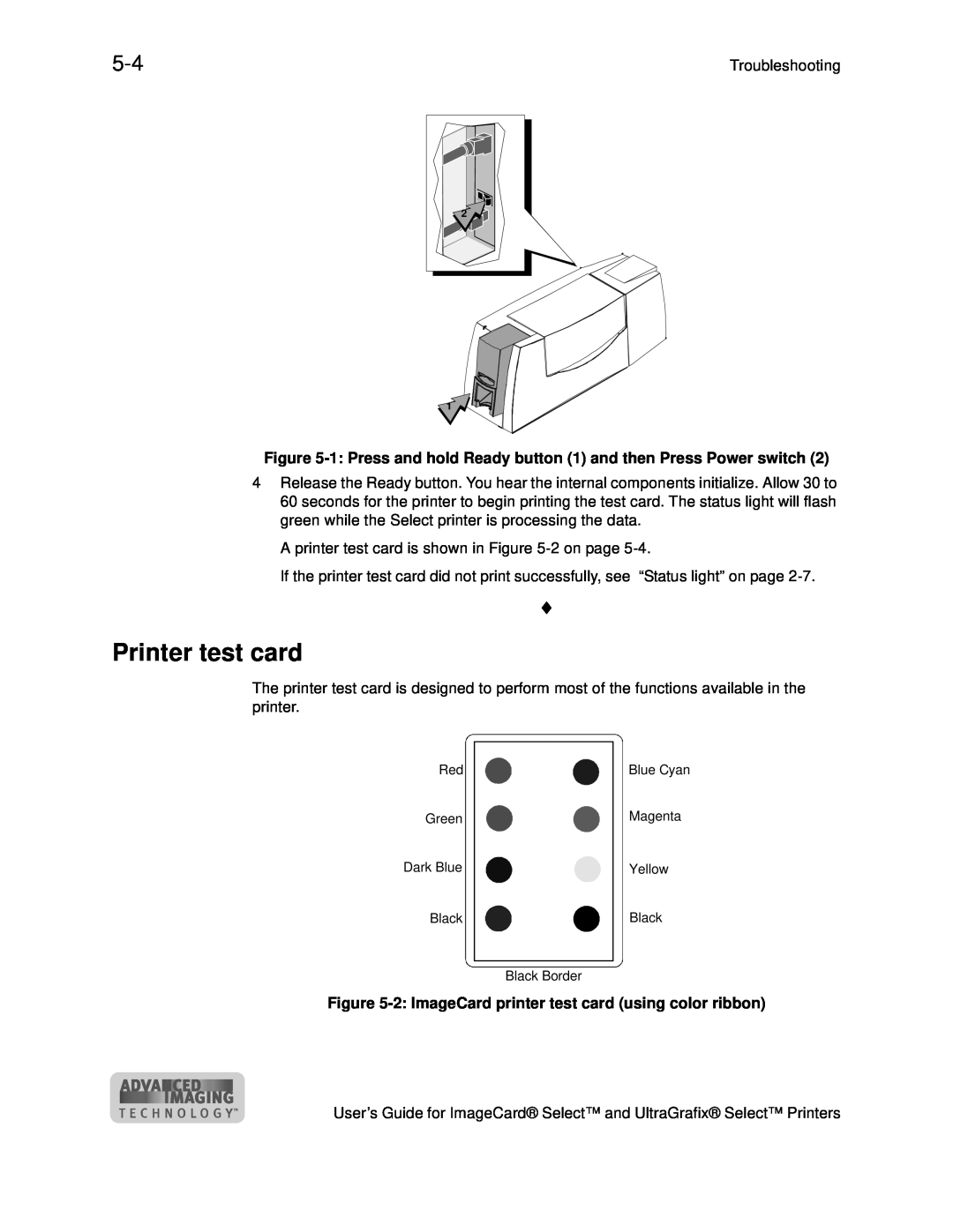 Datacard Group ImageCard SelectTM and UltraGrafix SelectTM Printers manual Printer test card 