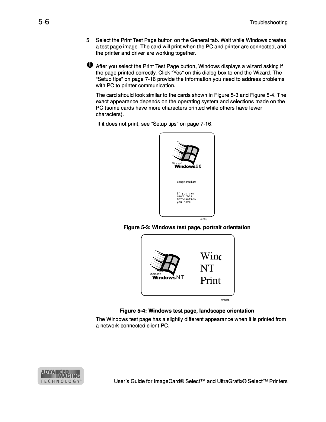Datacard Group ImageCard SelectTM and UltraGrafix SelectTM Printers manual 3 Windows test page, portrait orientation 