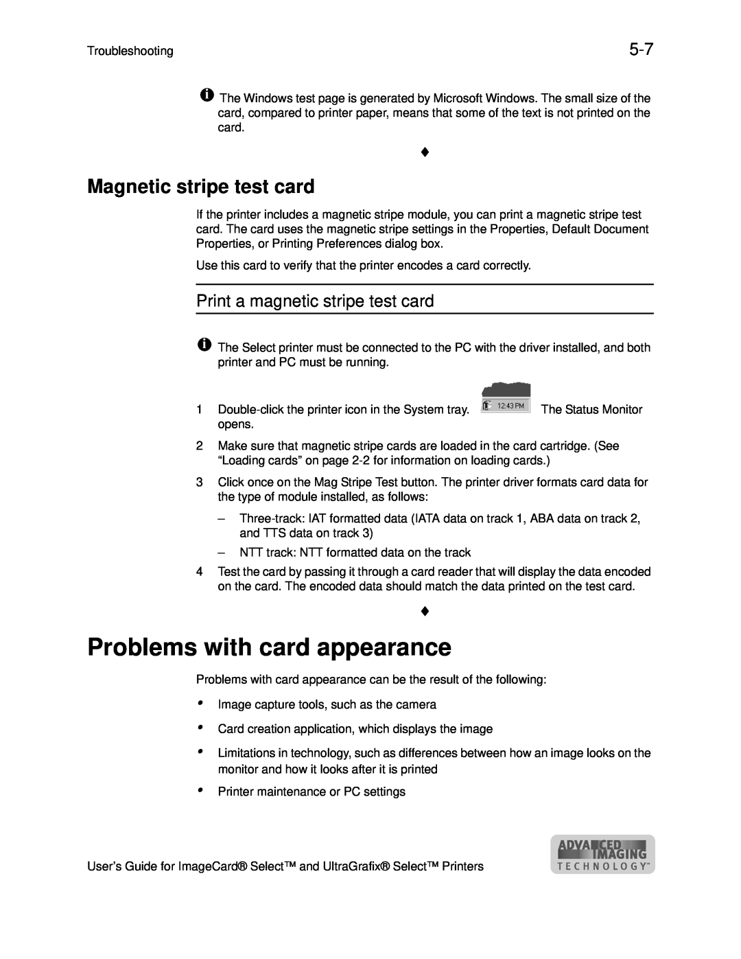 Datacard Group ImageCard SelectTM and UltraGrafix SelectTM Printers manual Problems with card appearance 