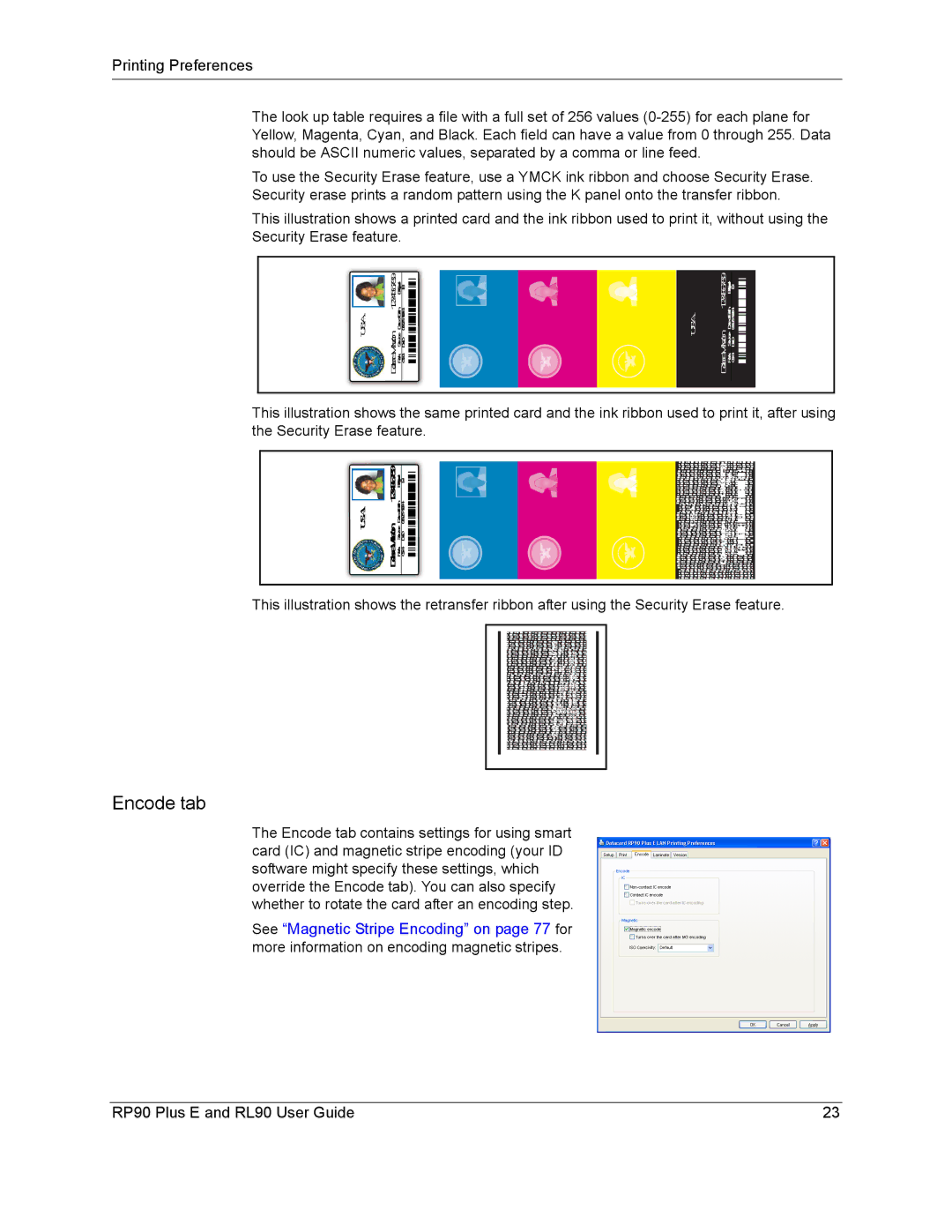 Datacard Group RL90, RP90 manual Encode tab 