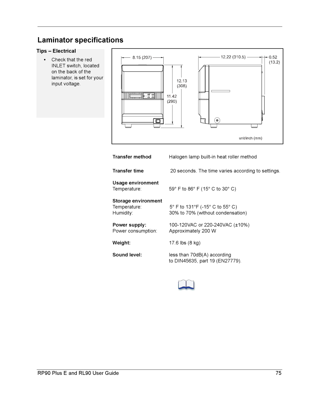 Datacard Group RL90, RP90 manual Laminator specifications 