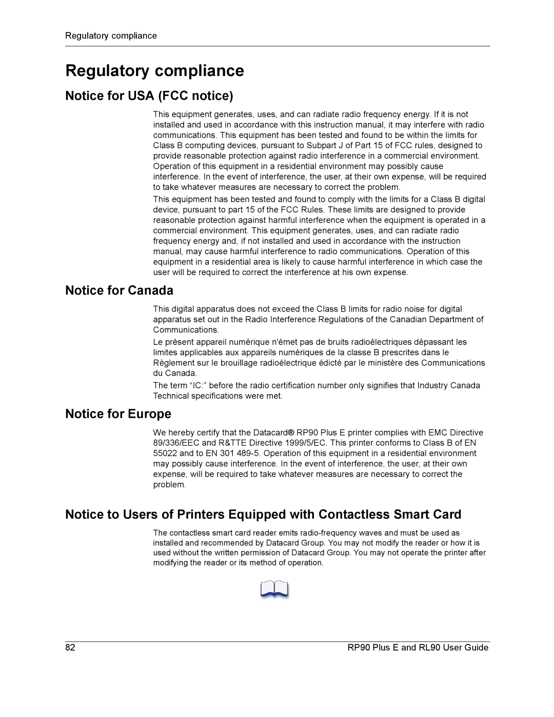 Datacard Group RP90, RL90 manual Regulatory compliance 