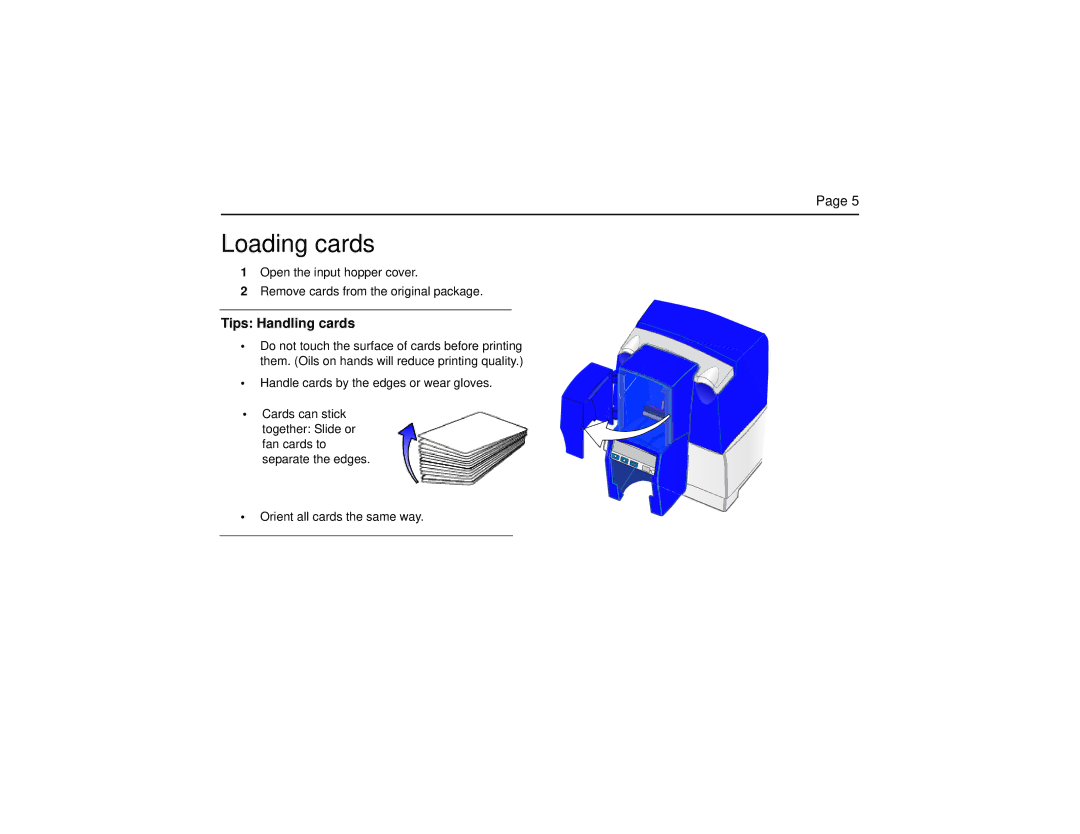 Datacard Group SP Series manual Loading cards, Tips Handling cards 