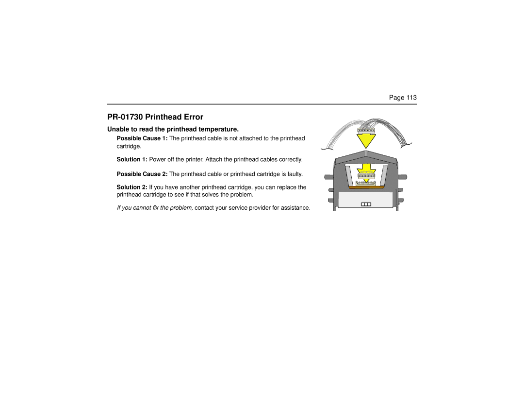 Datacard Group SP Series manual PR-01730 Printhead Error, Unable to read the printhead temperature 