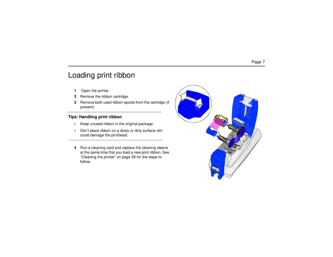 Datacard Group SP Series manual Loading print ribbon, Tips Handling print ribbon 