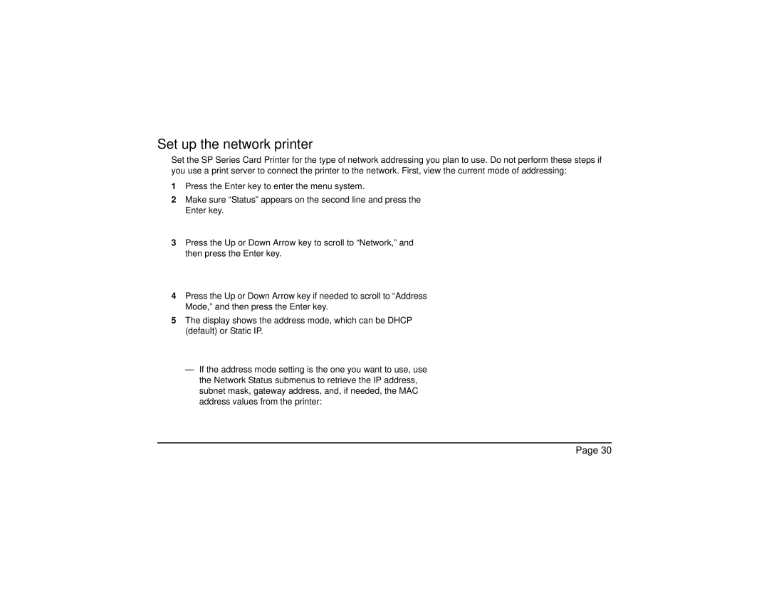 Datacard Group SP Series manual Set up the network printer 