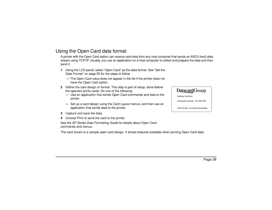 Datacard Group SP Series manual Using the Open Card data format 