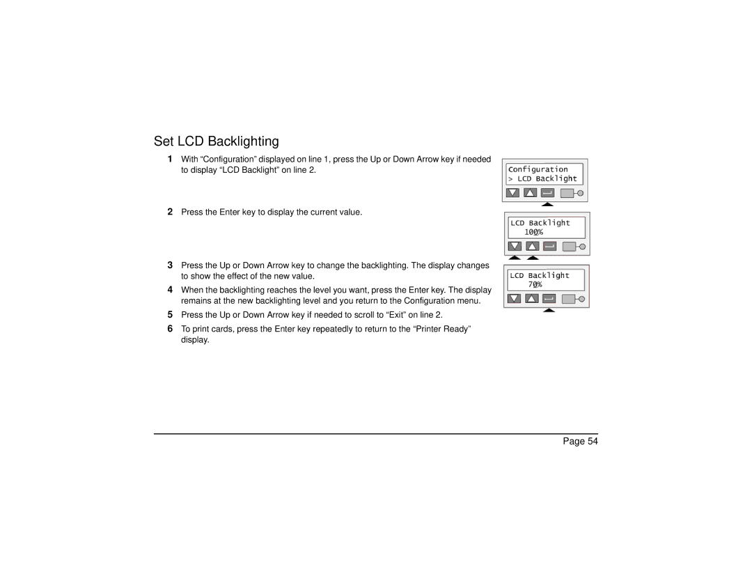 Datacard Group SP Series manual Set LCD Backlighting 