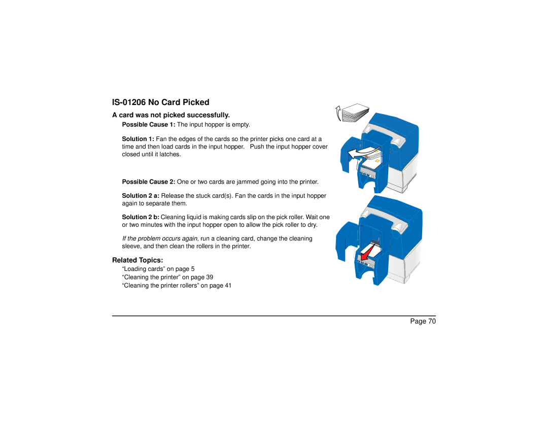 Datacard Group SP Series manual IS-01206 No Card Picked, Card was not picked successfully 