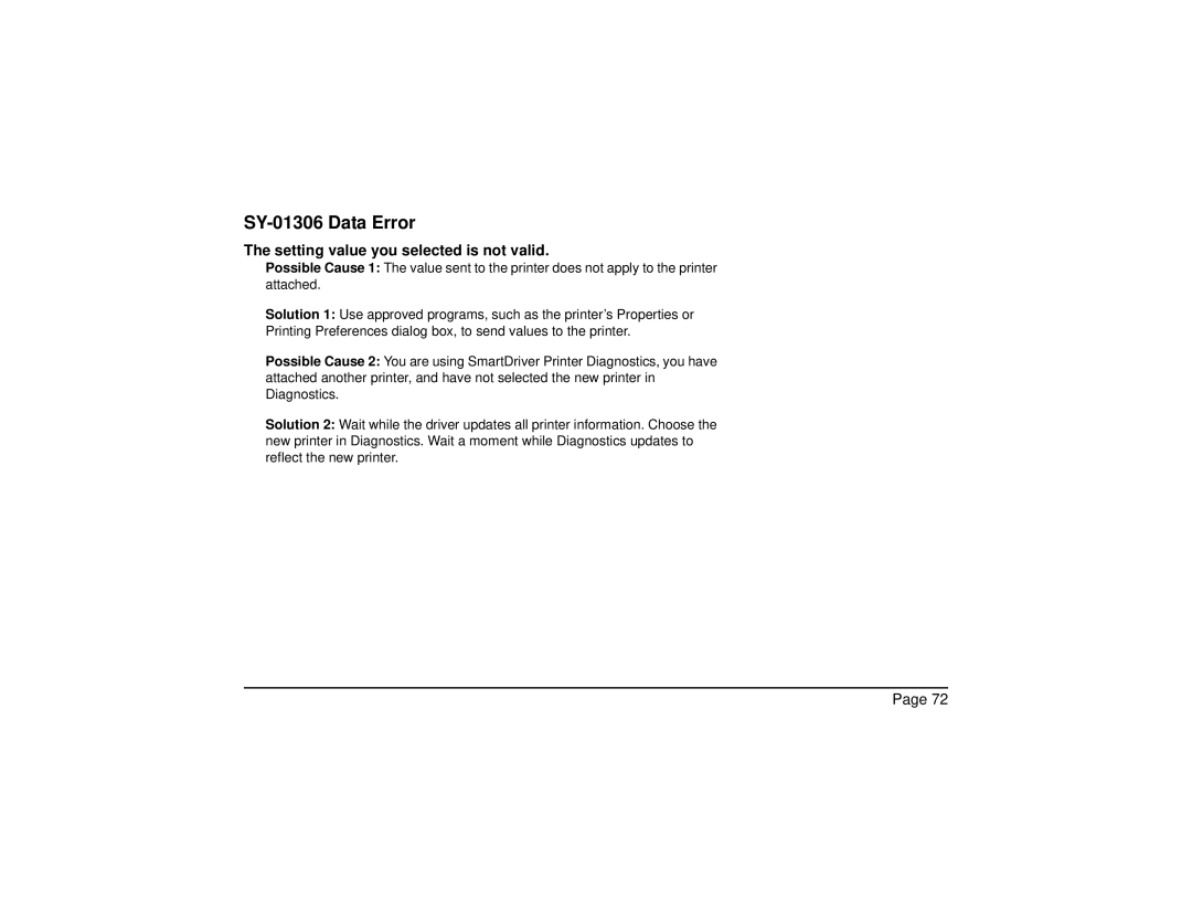 Datacard Group SP Series manual SY-01306 Data Error, Setting value you selected is not valid 