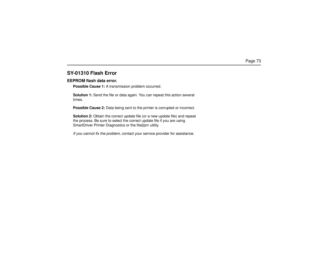 Datacard Group SP Series manual SY-01310 Flash Error, Eeprom flash data error 