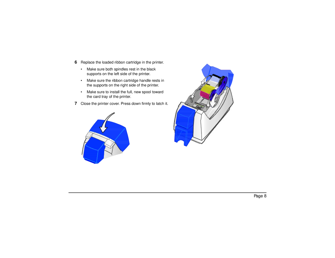 Datacard Group SP35 manual Replace the loaded ribbon cartridge in the printer 