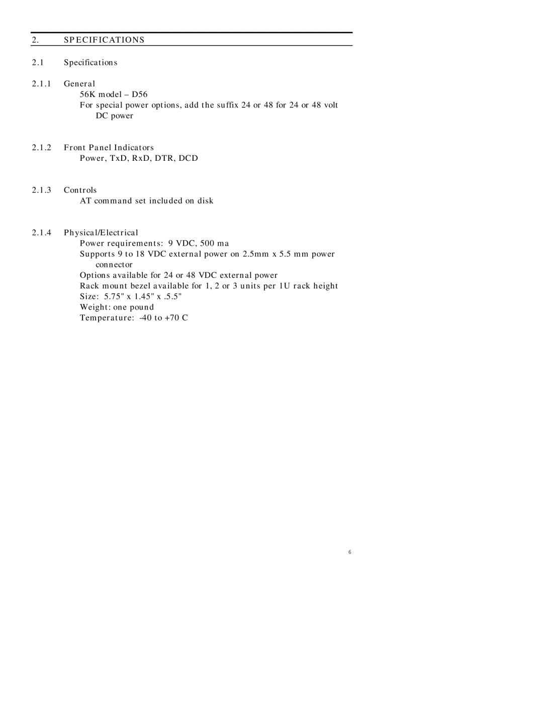 Datacom Systems D56 specifications Specifications 